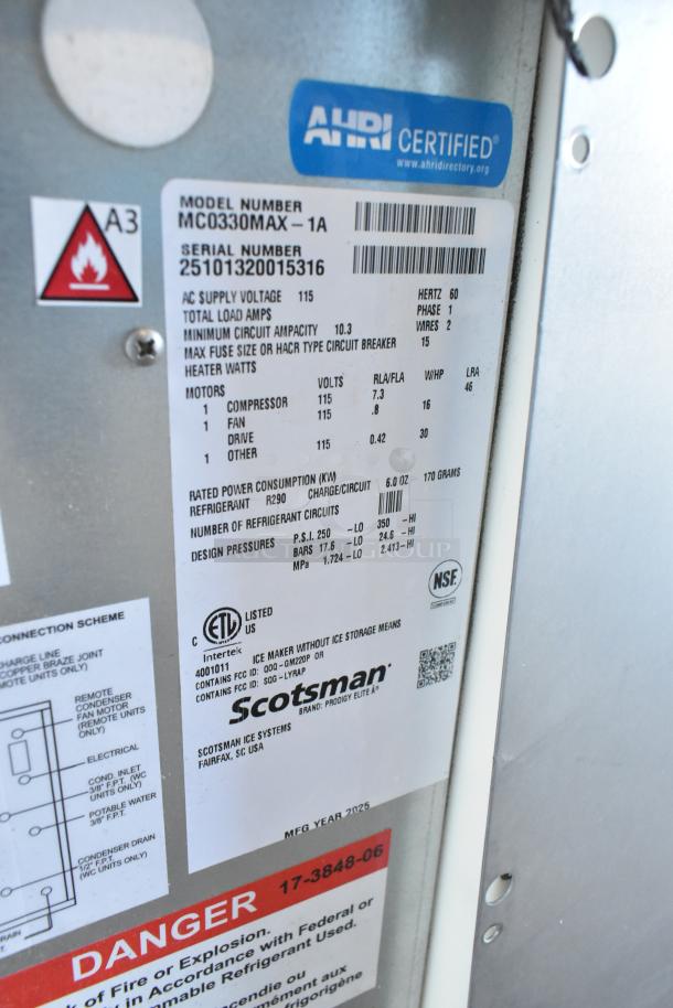 BRAND NEW Scotsman MC0330MAX-1A Ice Machine, Prodigy Elite Series, 365 lb capacity, 115 Volts, 1 Phase, AHRI Certified.