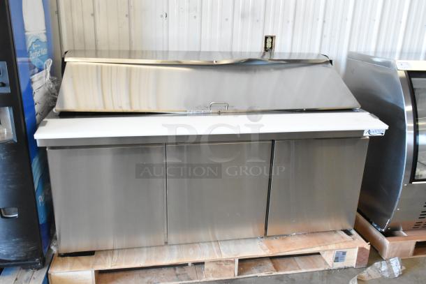 Avantco 178SSPT71MHC 70" 3-Door Mega Top Stainless Steel Sandwich Prep Table, new, minor dents, 115V, 1 phase.