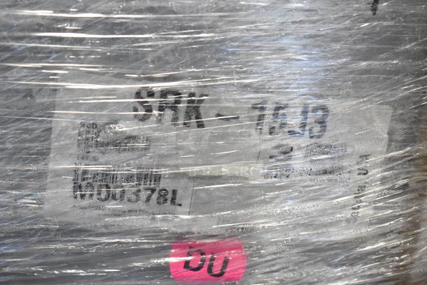 Brand new Hoshizaki SRK-15J3 air-cooled remote ice machine condenser, 208-230V, 3 phase, wrapped with visible model tag.