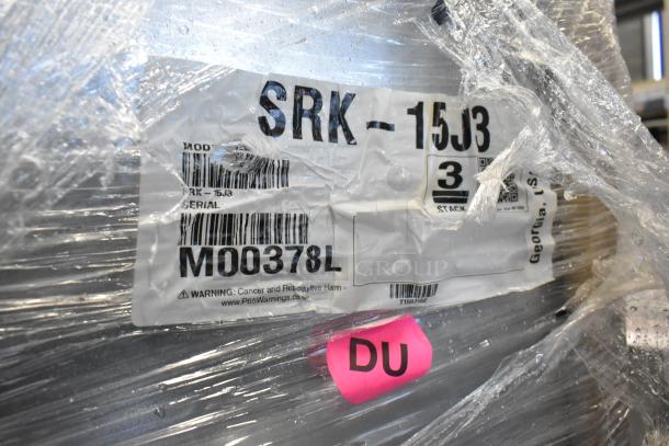 New Hoshizaki SRK-15J3 remote ice machine condenser, wrapped, labeled with model and serial number "M00378L."