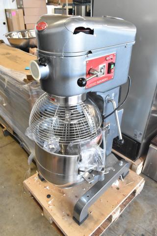Avantco 177MX40H 40 qt. commercial dough mixer, scratch and dent, includes bowl guard, paddle, whisk, dough hook, 240V.