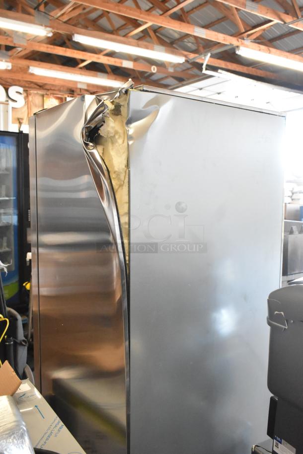 Avantco 178A12RHC Commercial Cooler, single door, brand new, 2025 model, 115V, with noticeable dent on the side.