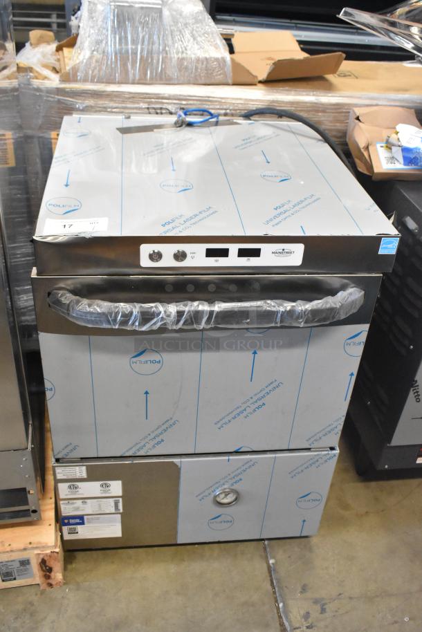 Brand new Mainstreet 541HTUC30 high-temp undercounter dishwasher, 208/240V, 1 phase. Scratch and dent. Protective film visible.