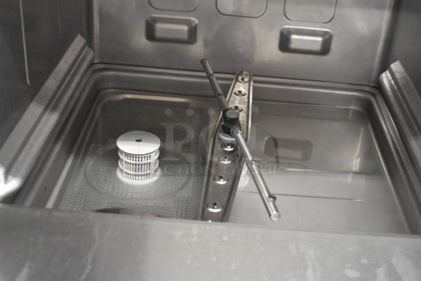 Brand new Mainstreet 541HTUC30 undercounter dishwasher interior, 208V/240V, high-temp, stainless steel, minor scratches.