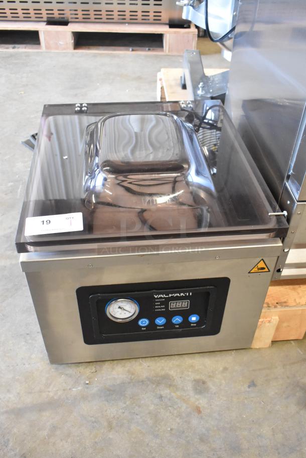 Brand new VacPak-It 186VMC32 chamber vacuum packaging machine, two 16" seal bars, oil pump, 110-120V, minor dents.