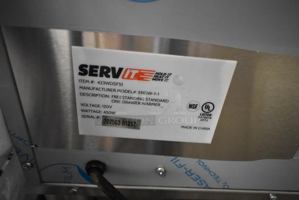 BRAND NEW ServIt 423WDSFS1 Drawer Warmer label, 120V, 450W, with NSF and UL certifications, serial 202503-01217.