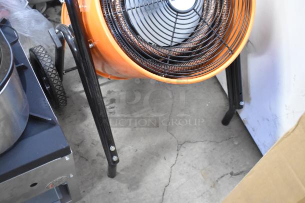Brand new Boltic SHAG-K12F portable electric salamander heater, 480V, 3 phase, slight cosmetic damage, orange and black design.