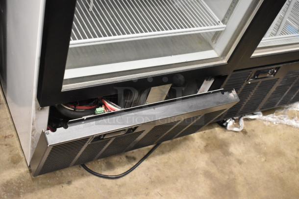 2019 Habco SE18 commercial single door cooler with glass front, interior shelving, and visible wiring. 115V, 1 phase.