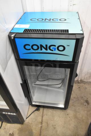 T-40L Mini Cooler Merchandiser, 115 Volts, 1 Phase. Visible scuff on top. Brand "Congo" displayed on blue panel.