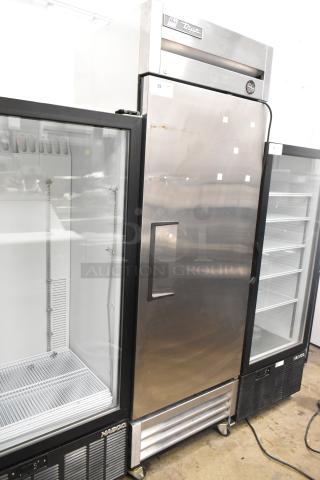 2017 True T-19F commercial reach-in freezer with single door, stainless steel finish, on casters. 115V, 1-phase.