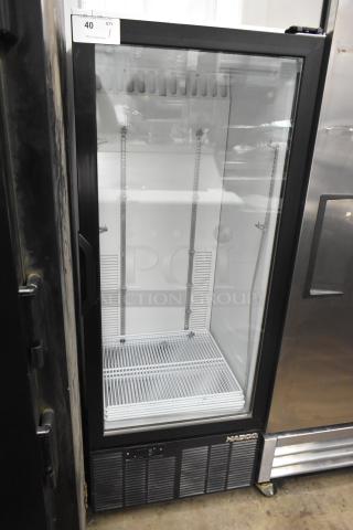 Habco SE12 commercial cooler, single glass door, 115 volts, 1 phase, clean interior, top tag shows auction info.