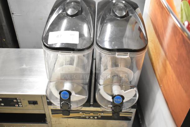 Vevor X-300 Commercial Slushie Machine, 2 hoppers, countertop model, 115 volts, 1 phase, slight wear, labeled controls.