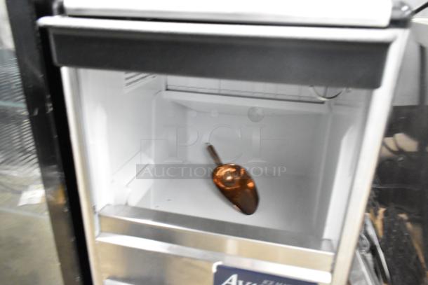 2024 Avantco 194UCB77A Commercial Undercounter Ice Machine, 115V, 1 Phase, open bin with scoop inside, stainless steel exterior.