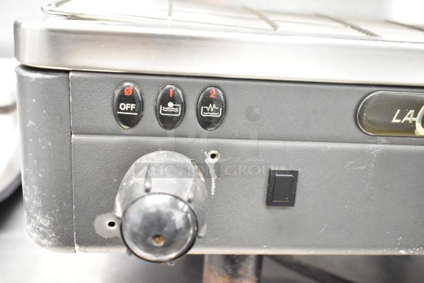 La Cimbali M29 Select espresso machine, 2 group, controls and label visible, used condition, countertop model.