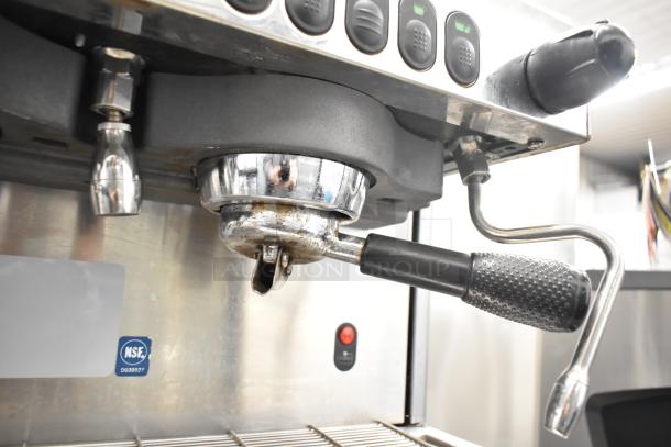 La Cimbali M29 Select countertop espresso machine, 2 groups, 2 portafilters, 2 steam wands, NSF certified, stainless steel.