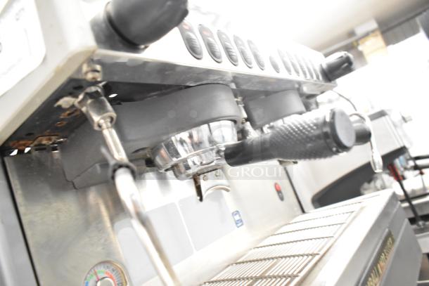 La Cimbali M29 Select espresso machine, 2-group, 2 portafilters, 2 steam wands, stainless steel, commercial use, countertop model.