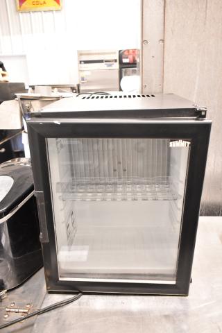 Summit MBH32GL Mini Cooler Merchandiser; black, glass door, single shelf, 115 volts, 1 phase, minor exterior wear.