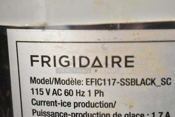 Frigidaire EFIC117-SSBLACK Countertop Ice Machine label showing model and voltage details, 115V AC, 1 Phase.