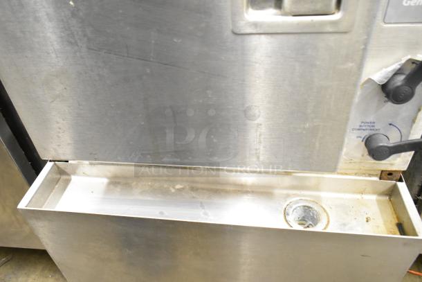 Cleveland Gemini Commercial 2 Deck Steam Cabinet with stainless steel finish. Visible controls and drainage tray, used condition.