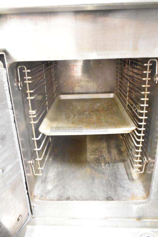 Cleveland Gemini Commercial 2 Deck Steam Cabinet, stainless steel interior, clean condition, visible compartment racks.