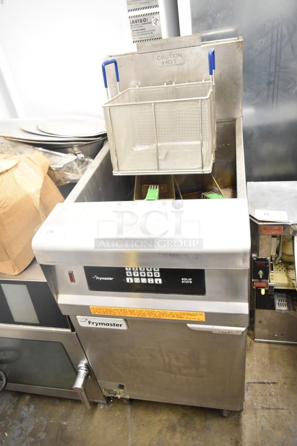 Frymaster GPCSC commercial natural gas deep fat fryer, 80,000 BTU. Stainless steel, includes fry basket, solid state controls.