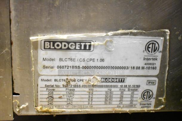 Label of a 2021 Blodgett BLCT6E / CS CPE 1.06 Combi Oven, showing model, serial number, and electrical specifications.