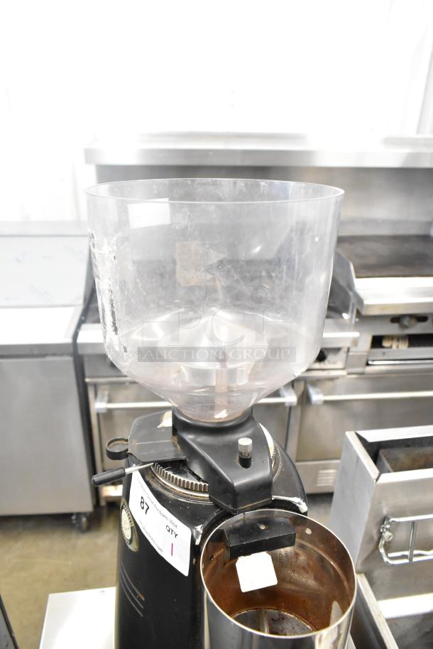 Mazzer Luigi ROBUR espresso bean grinder, 115 volts, 1 phase. Features a large hopper and manual settings. Used condition.