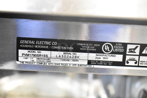 General Electric GE Profile PVM1790SR1SS Microwave Oven with plate, 115V, 1 Phase, manufactured June 2013.