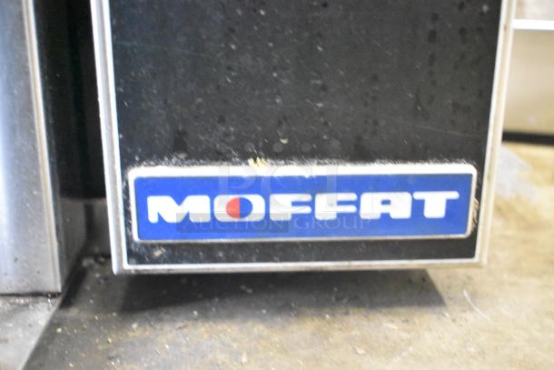 Moffat Turbofan E32D5 convection oven with steam injection, visible logo on black surface. Model is electric, 208V, 1 phase.