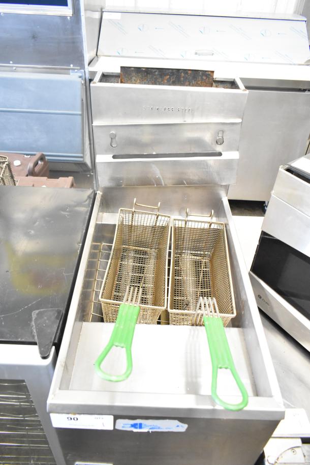 Pitco Frialator 40C commercial fryer, 105,000 BTU, natural gas, two baskets, clean stainless steel, good condition.