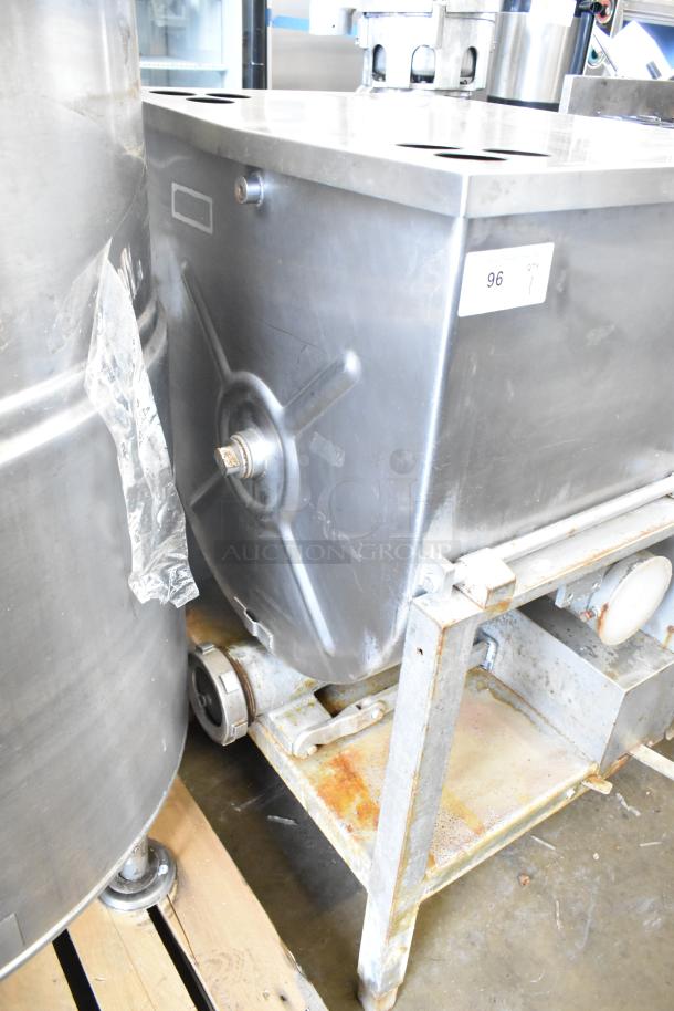 Hollymatic 180 commercial meat mixer grinder, floor model, stainless steel, industrial design, visible surface wear.