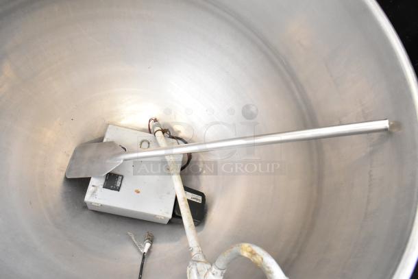 Cleveland KEL-100 100-gallon stationary electric kettle, steam jacketed, 208/240V, commercial use, good condition.