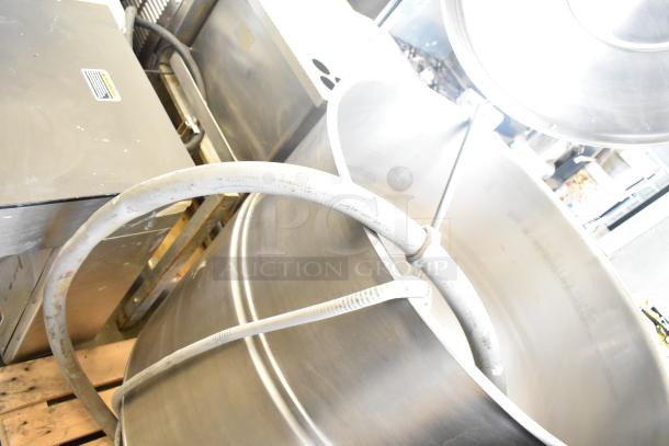 Cleveland KEL-100 commercial 100-gallon electric kettle, 2/3 steam jacketed, stainless steel, 208/240 volts, stationary.