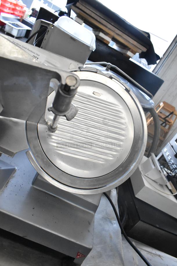 2024 Backyard Pro 551SL112E countertop meat slicer, 115 volts, shown in good condition, sturdy metal design.