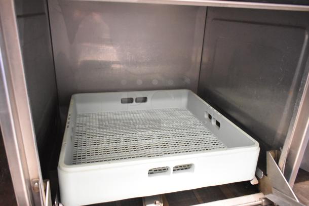 Hobart LXIH Commercial Undercounter Dishwasher, stainless steel, 120/208-240V, 1 phase. Interior view with dish rack.