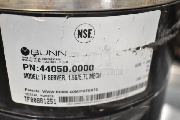 Bunn TF SERVER Beverage Dispenser, model TF SERVER 1.5G/5.7L, serial TF00881251, NSF certified, minor scratches.