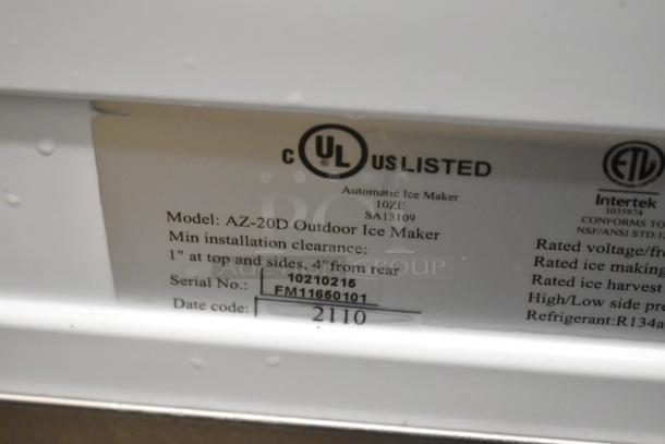 2021 All Pro AZ-20D Ice Machine label showing model, serial number, and clearance info.