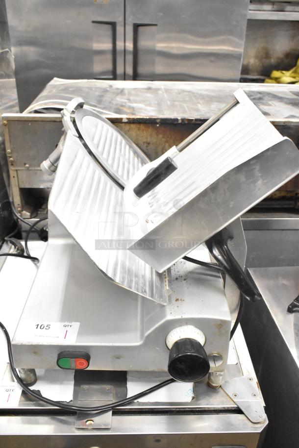 Avantco Commercial Countertop Meat Slicer, 115 Volts, 1 Phase, good condition, visible controls, and power switch.