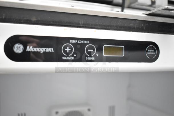General Electric GE Monogram ZDOD240PASS undercounter cooler, temp control panel visible, 115V, 1 phase.