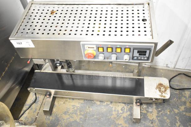 2019 Cleveland Countertop Continuous Band Sealer, 110V, 1 Phase, showing control panel and conveyor. Some surface wear visible.