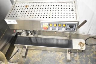 2019 Cleveland Countertop Continuous Band Sealer, 110V, 1 Phase, showing control panel and conveyor. Some surface wear visible.