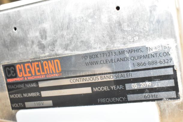 2019 Cleveland Countertop Continuous Band Sealer, 110V, 1 Phase, model year 05.2019, visible label with specs.