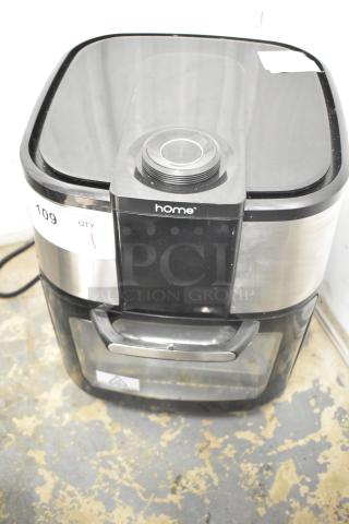 Home HME010387N Countertop Air Fryer Oven, 120 Volts, 1 Phase, stainless steel. Used condition with visible markings.