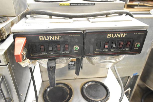 Bunn CWTF 4/2 TWIN coffee machine, 6 burners, commercial, countertop model, dual control panels, 120/240 volts, fair condition.