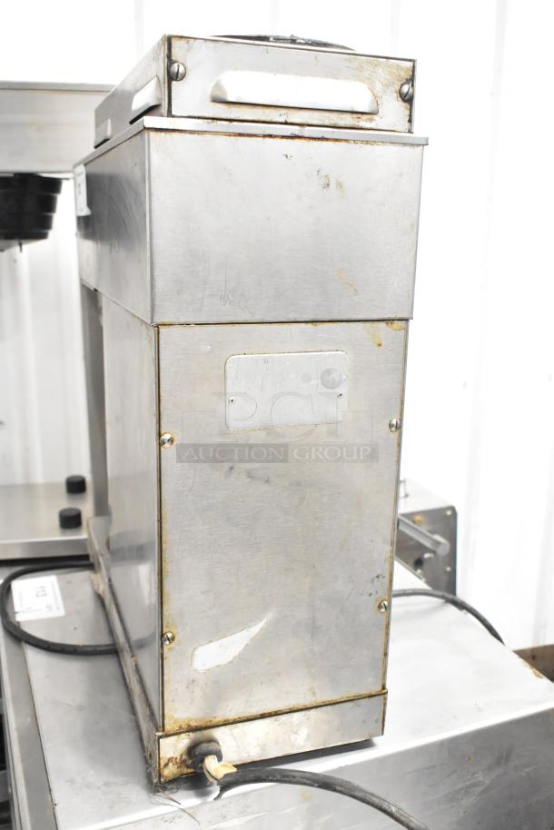 Bunn countertop 3 burner coffee machine, stainless steel. 15 volts, 1 phase. Visible signs of wear and use.