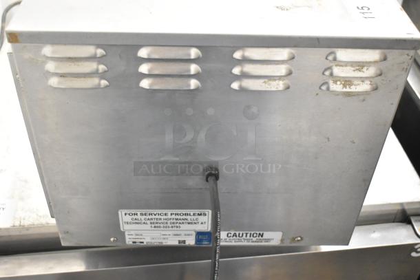 Carter Hoffmann MC212S Commercial Holding Bin, 120V, 1 Phase, stainless steel, back view showing service label and power cord.