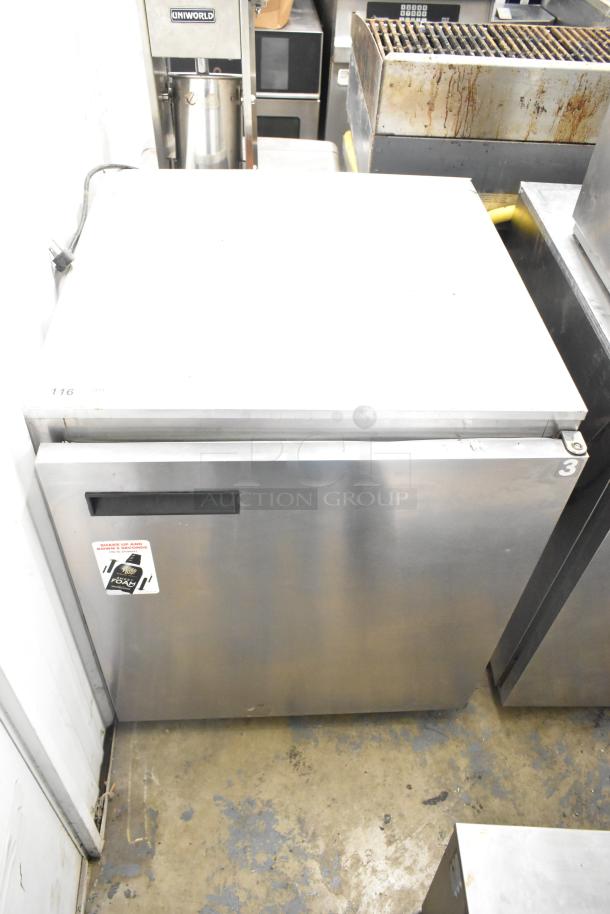 Delfield 406CA-DD1 single door undercounter cooler, stainless steel, 115V, used condition, visible front sticker.