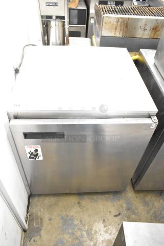 Delfield 406CA-DD1 single door undercounter cooler, stainless steel, 115V, used condition, visible front sticker.