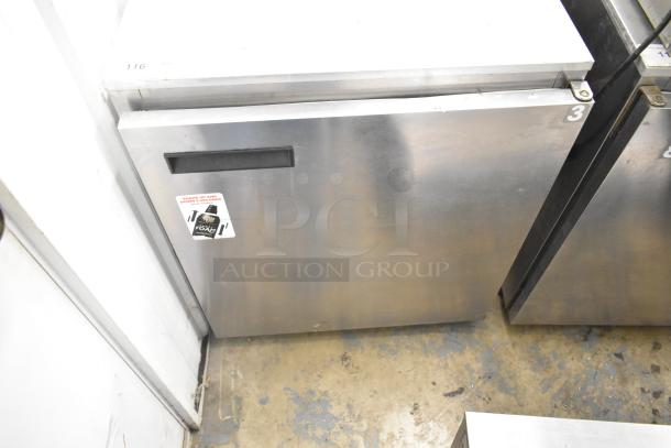 Delfield 406CA-DD1 commercial undercounter cooler, single door, stainless steel, slight wear, 115V, phase 1, label on front.