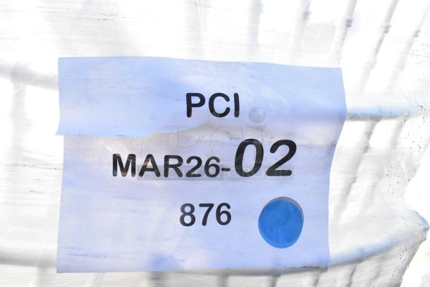 20 brand new scratch and dent items labeled "PCI MAR26-02 876," featuring a white resin Chiavari chair.